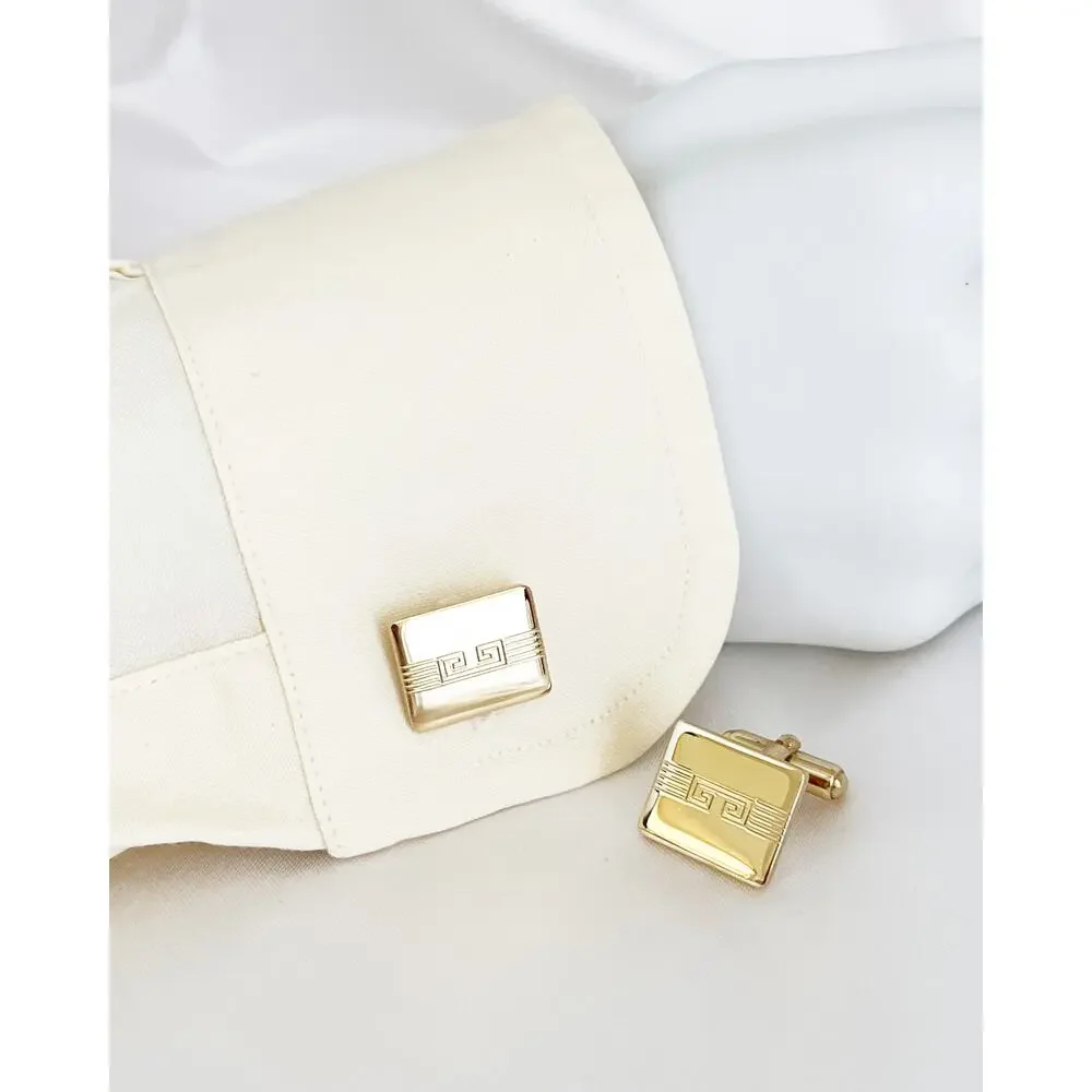 GIVENCHY Cufflinks Bijou Gold Tone Vintage Greek Design Geometric Rectangular